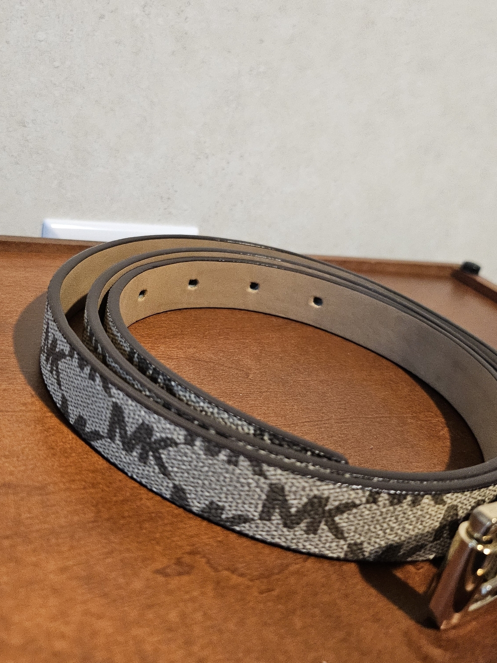 Michael Kors Neutral Patterned Logo Belt with Gold Buckle - Picture 4 of 5